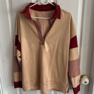 Women’s Beige and Burgundy Striped Sweater